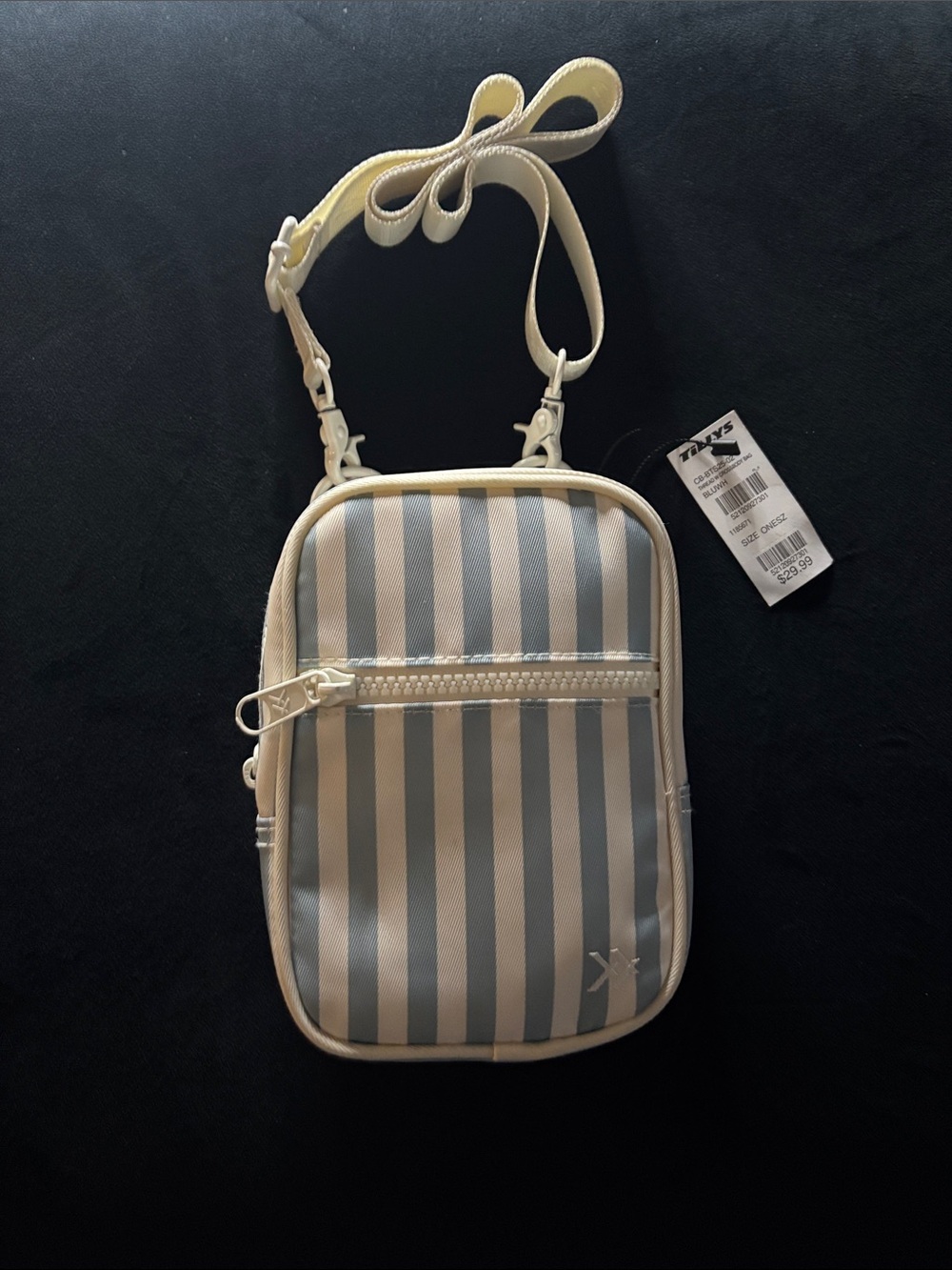 Tilly's Cream and Light Blue Striped Crossbody Bag